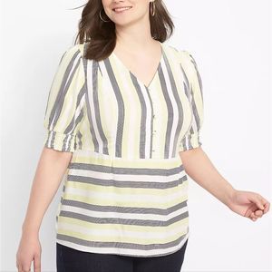 Puff-Sleeve Button-Front Peplum Top